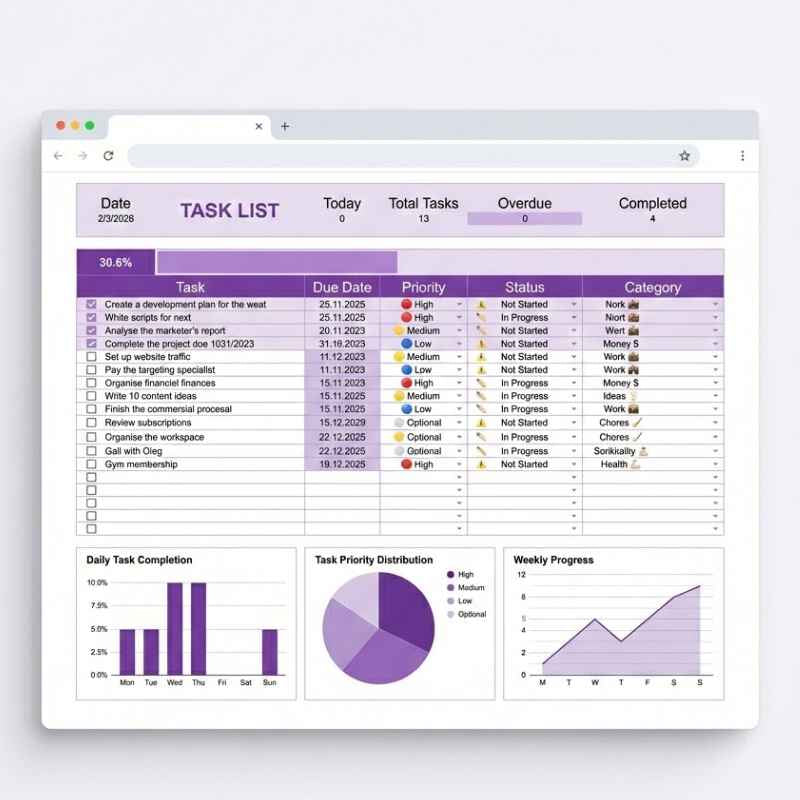 Task Tracker & To‑Do List – Spreadsheet Template