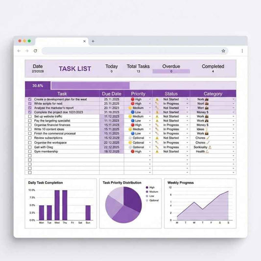 Task Tracker & To‑Do List – Spreadsheet Template