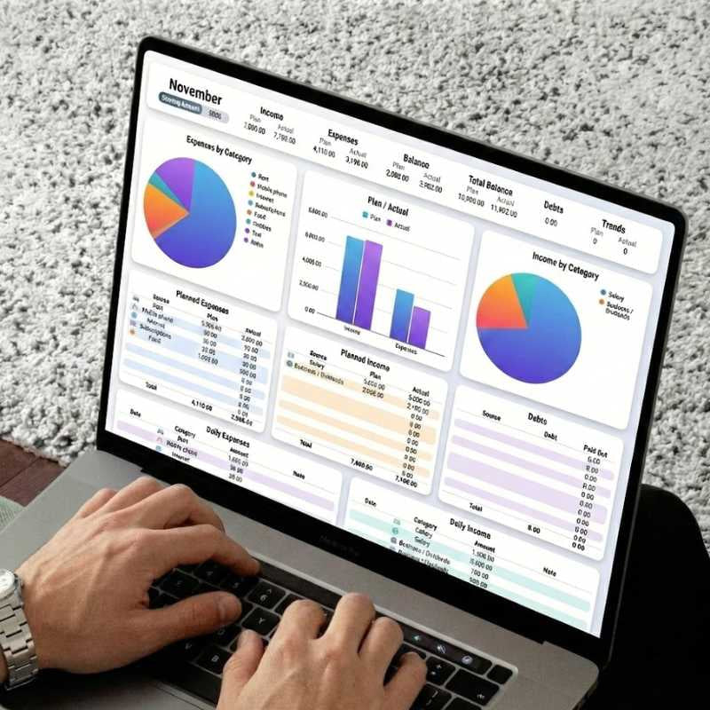 All‑in‑One Finance Tracker Spreadsheet (Income, Expenses, Debts, Trends)